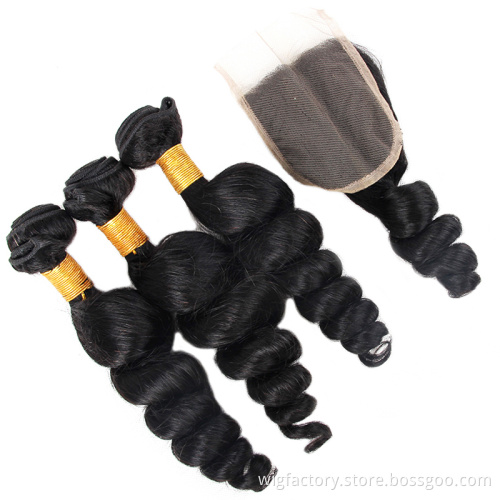 wholesale loose wave human hair weaving, Beautiful women human hair bundles with closure set for black women